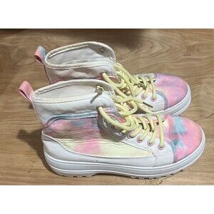 YOKI Tie Dye Boots Womens 6 Lace up Chunky Soles Mid Calf